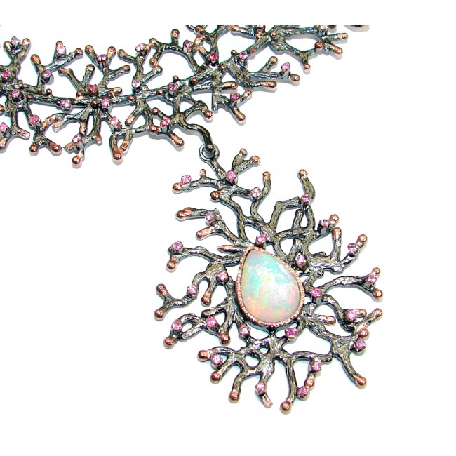 Huge Perfect Storm Ethiopian Opal Rhodium 18K Gold over .925 Sterling Silver handcrafted necklace