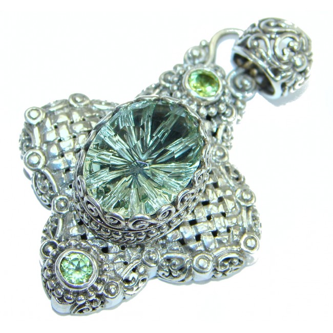Rich Design Natural Prasiolite- Green Amethyst .925 Sterling Silver handmade Pendant