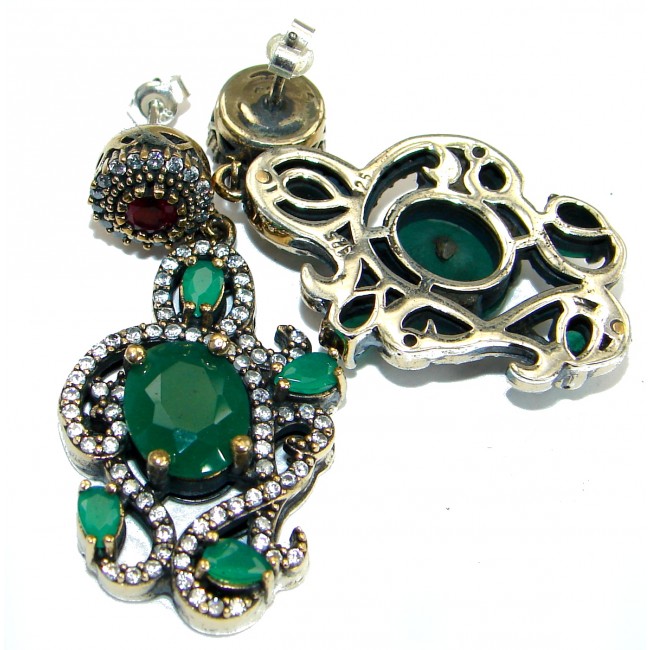 Classy Victorian Style created Green Emerald Sterling Silver handmade earrings