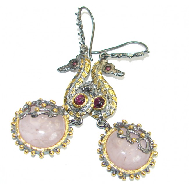 Enchanted Garden genuine Rose Quartz 14K Gold over .925 Sterling Silver handmade earrings