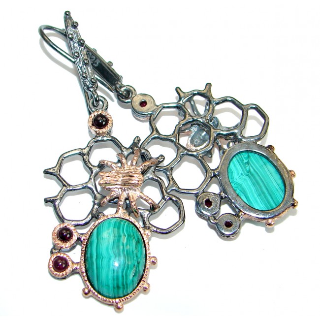 Green Malachite 14K Gold over .925 Sterling Silver handmade earrings
