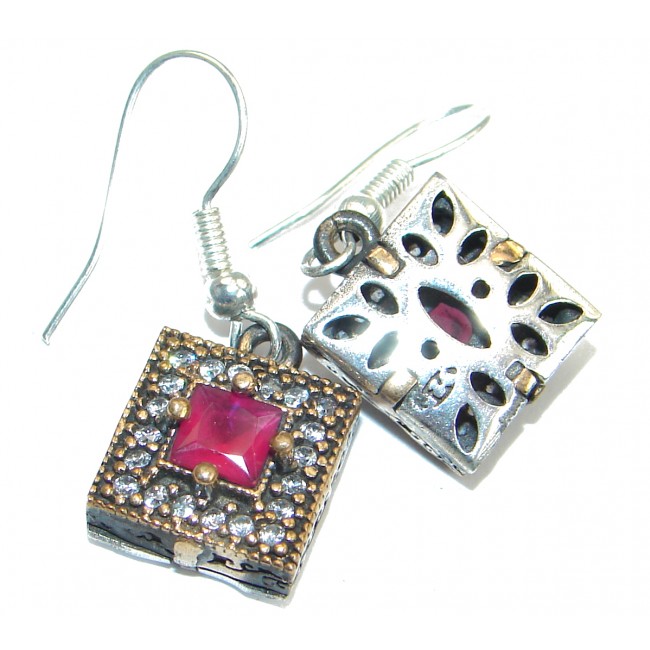 Unique created Ruby .925 Sterling Silver handmade earrings