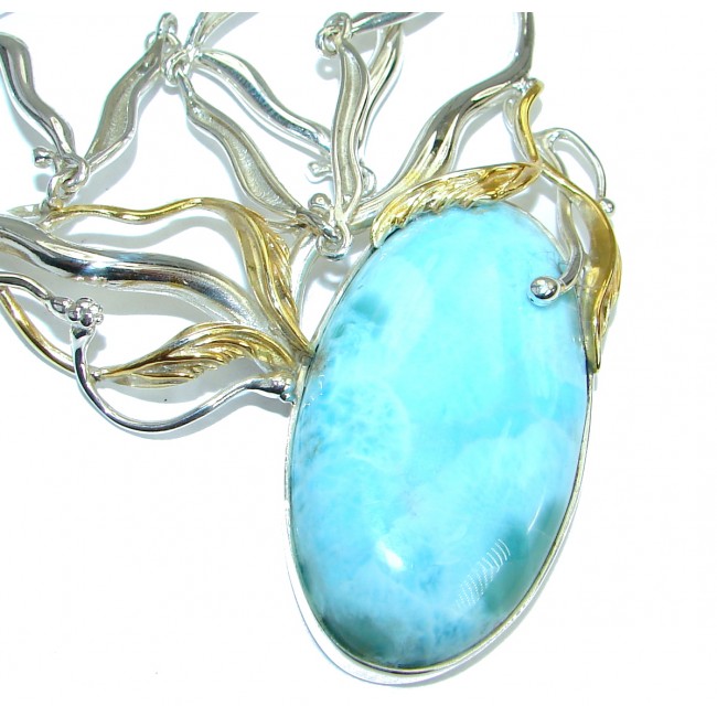 Nature inspired Sublime Larimar two tones .925 Sterling Silver handmade necklace