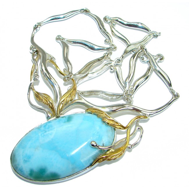 Nature inspired Sublime Larimar two tones .925 Sterling Silver handmade necklace