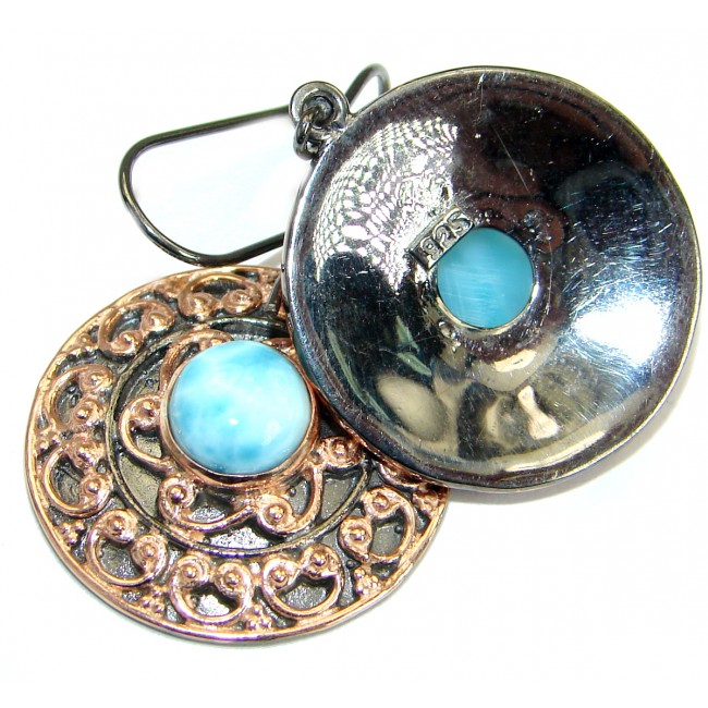 Baroque Design Larimar 18K Gold over .925 Sterling Silver handcrafted earrings