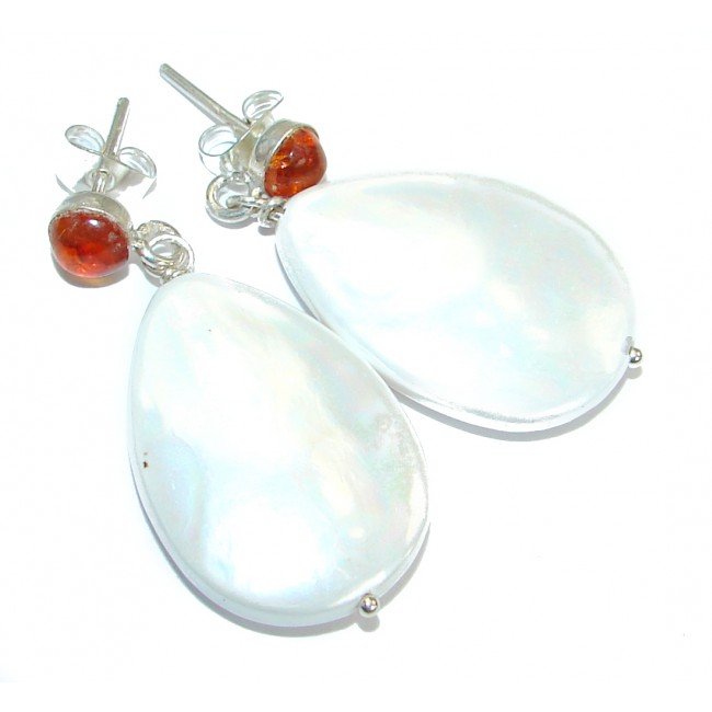 Blister Pearl Amber .925 Sterling Silver handmade earrings