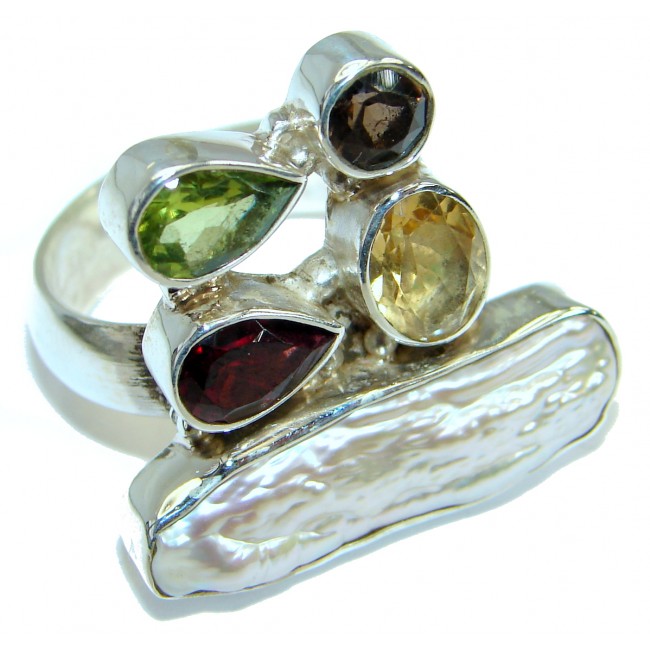 Huge Mother of Pearl Sterling Silver Ring s. 9