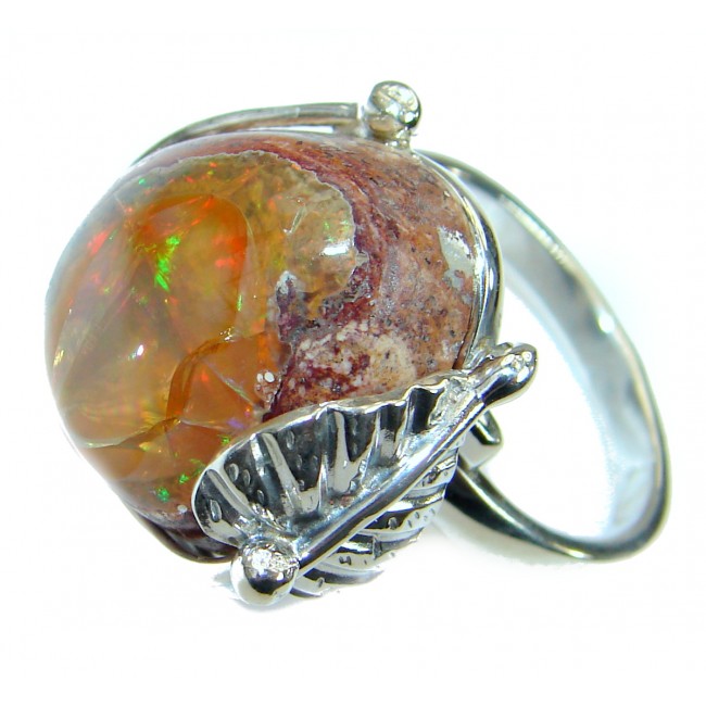 Mexican Fire Opal .925 Sterling Silver handcrafted ring size 7 adjustable