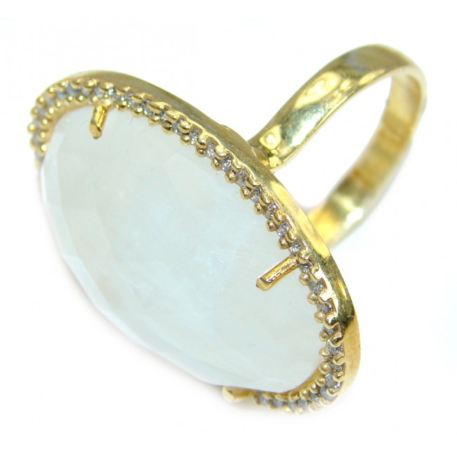 Incredible Fire Moonstone 14 K Gold over .925 Sterling Silver handmade ring s. 7
