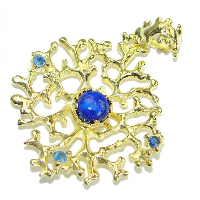 Authentic Lapis Lazuli Sapphire 14 K Gold over .925 Sterling Silver handmade Pendant