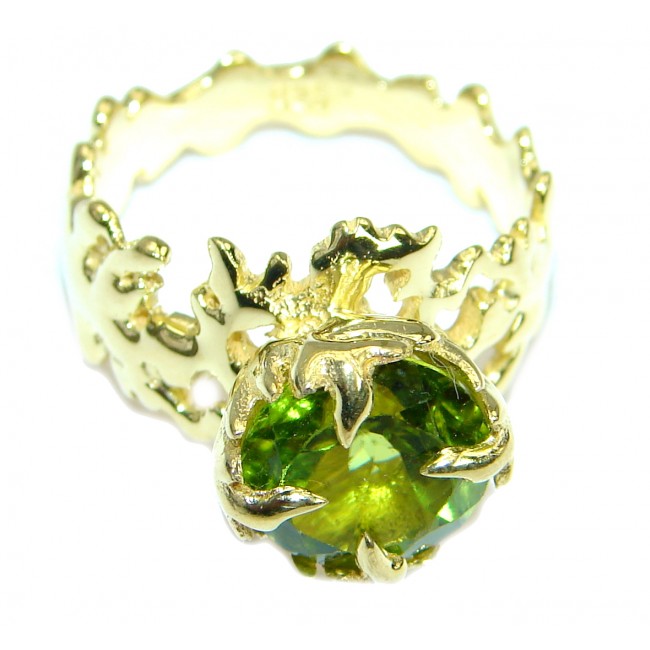 Dramatic Design genuine Peridot 14K Gold over .925 Sterling Silver handmade Cocktail Ring s. 8