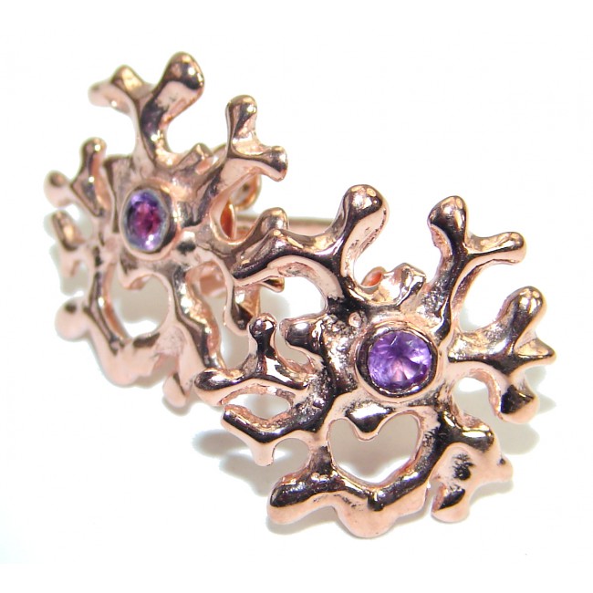 Floral Design Amethyst Gold over .925 Sterling Silver stud earrings