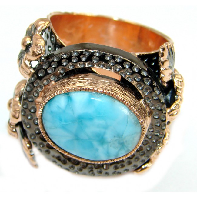 Natural Larimar Rose Gold Rhodium over .925 Sterling Silver handcrafted Ring s. 9