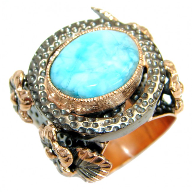 Natural Larimar Rose Gold Rhodium over .925 Sterling Silver handcrafted Ring s. 9