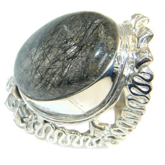 Huge Tourmalinated Quartz .925 Sterling Silver handmade Ring s. 7 1/4