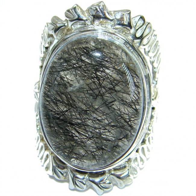 Huge Tourmalinated Quartz .925 Sterling Silver handmade Ring s. 7 1/4