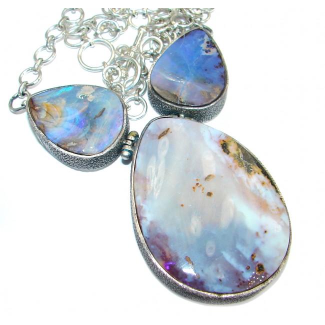 Genuine Australian Boulder Opal .925 Sterling Silver brilliantly handcrafted necklace
