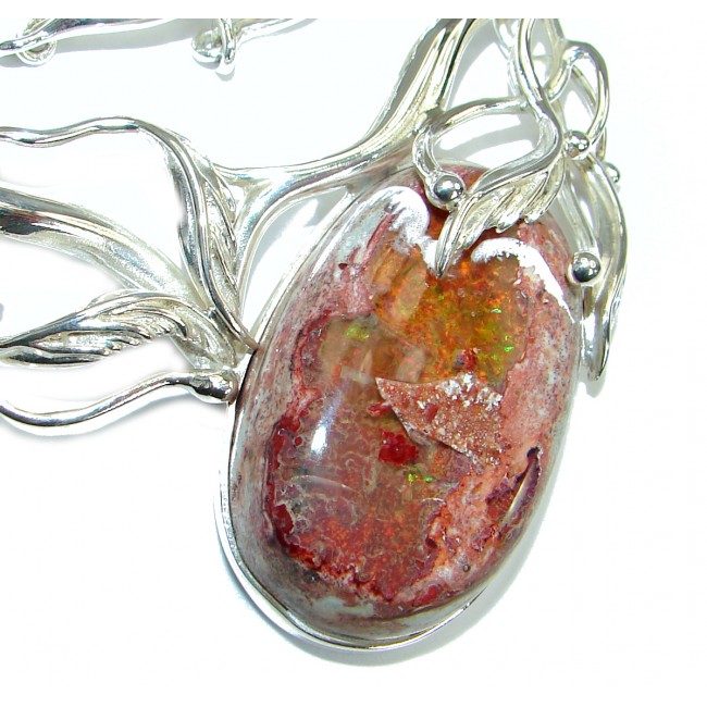 Large Master Piece genuine 110 ct Mexican Opal .925 Sterling Silver brilliantly handcrafted necklace