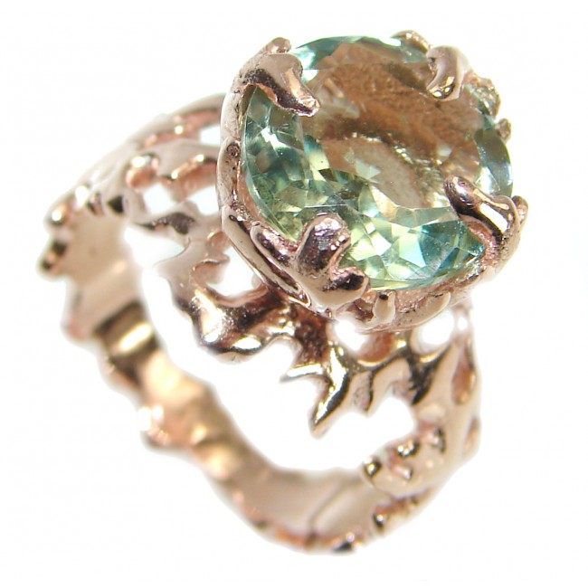 Ocean inspired Natural 21 ct. Green Amethyst .925 Sterling Silver Ring s. 6