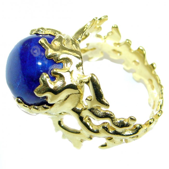 Ocean Inspired Lapis Lazuli 14K Gold over .925 Sterling Silver handmade Cocktail Ring s. 7