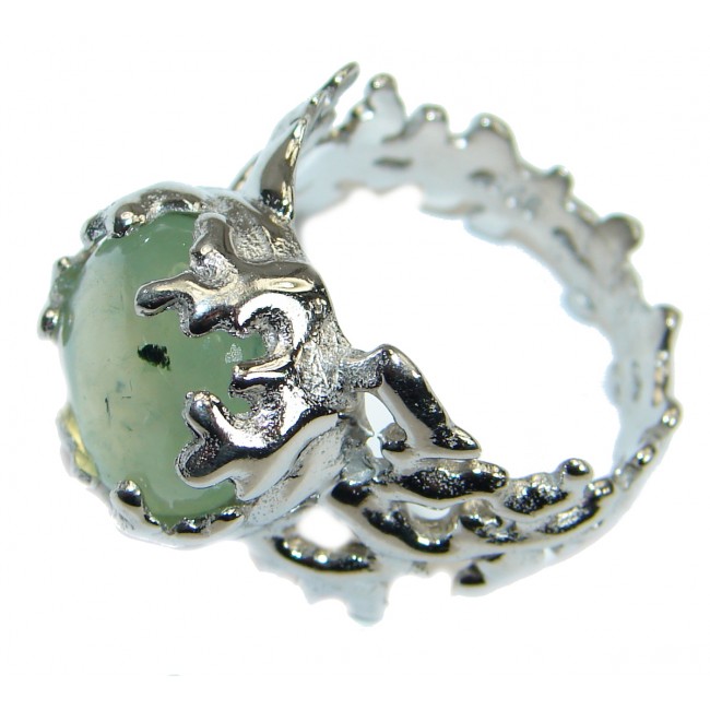 Ocean Inspired Prehnite .925 Sterling Silver handmade Cocktail Ring s. 8
