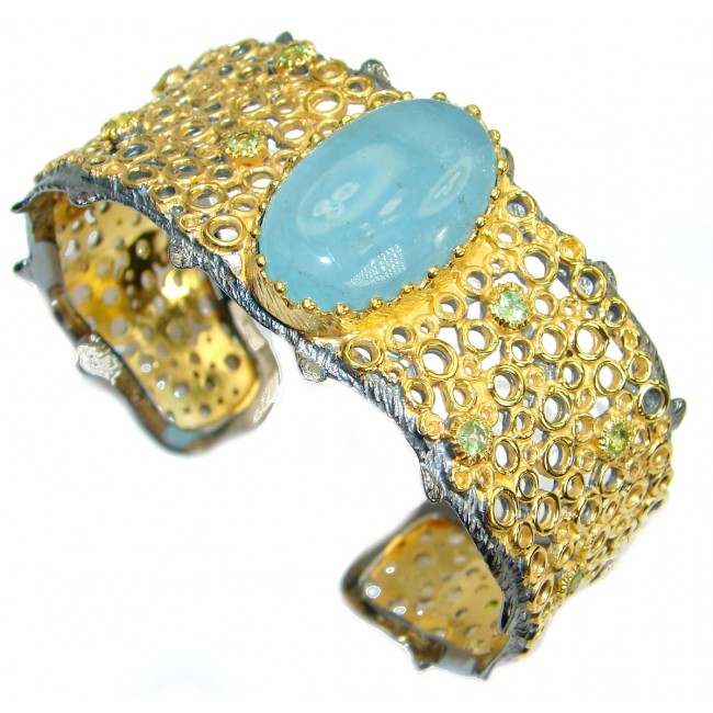Byzantine Style genuine Aquamarine 14K Gold over .925 Sterling Silver handmade bracelet