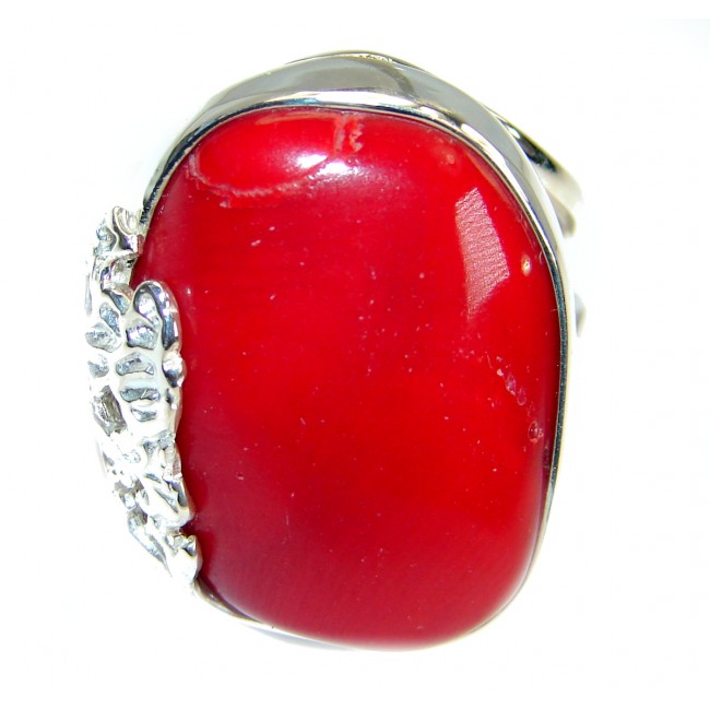Natural Fossilized Coral .925 Sterling Silver handmade ring s. 7 adjustable