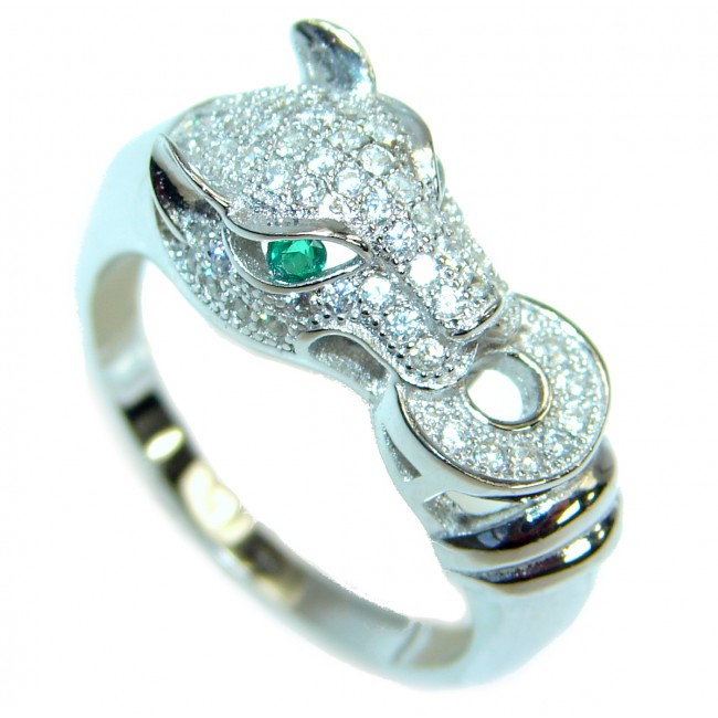 Cheetah Emerald White Topaz .925 Sterling Silver handmade Statement Ring s. 8
