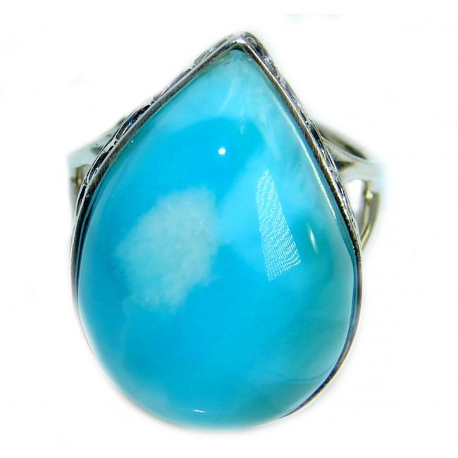 Bold Natural Larimar .925 Sterling Silver handcrafted Ring s. 7 3/4