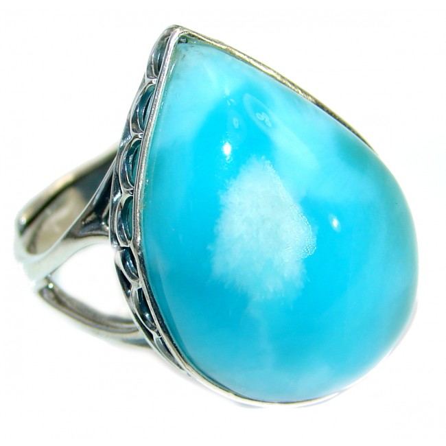 Bold Natural Larimar .925 Sterling Silver handcrafted Ring s. 7 3/4