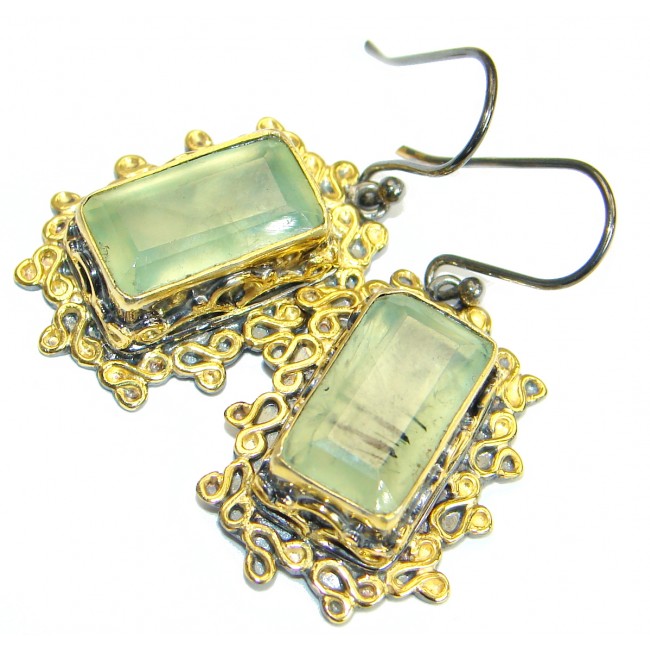 Authentic Moss Prehnite Gold plated over .925 Sterling Silver handmade earrings