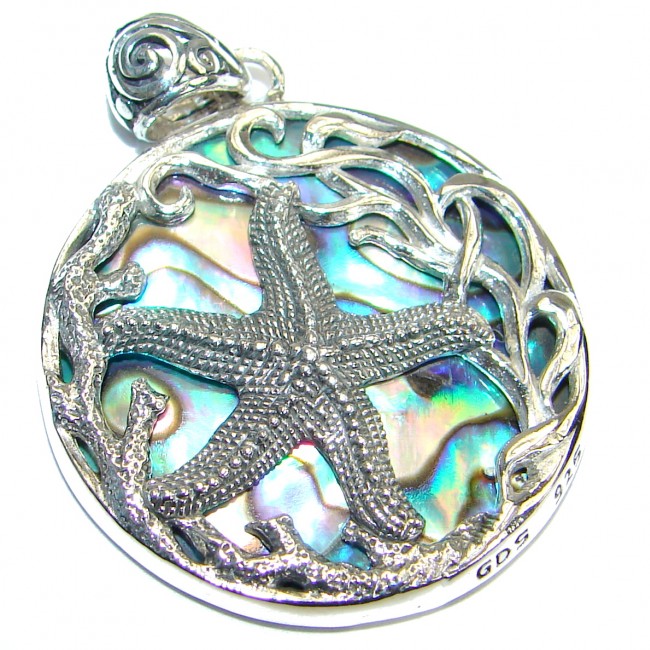Starfish Rainbow Abalone .925 Sterling Silver handmade Pendant