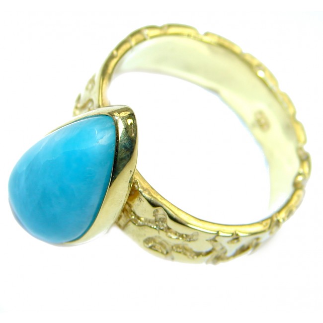 Natural Larimar 14K Gold over .925 Sterling Silver handcrafted Ring s. 7 3/4
