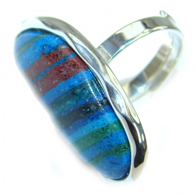 Blue Rainbow Calsilica .925 Sterling Silver handcrafted ring size 8 1/4