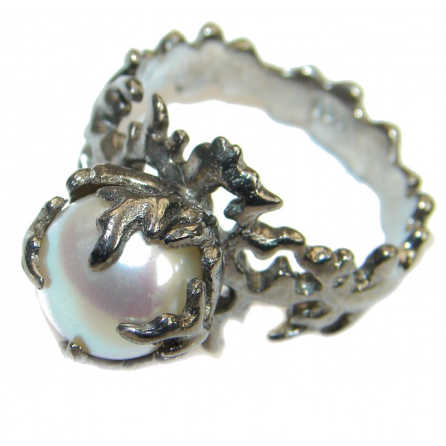 Fresh water Pearl Rhodium over .925 Sterling Silver Ring s. 8