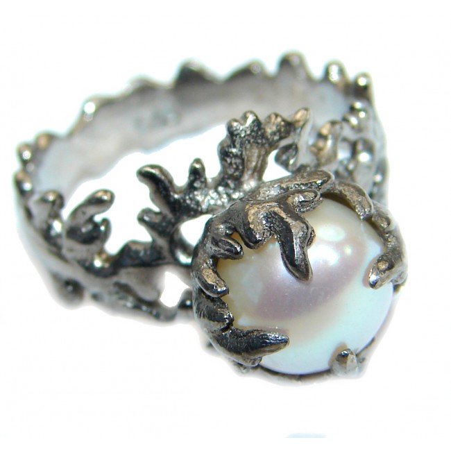 Fresh water Pearl Rhodium over .925 Sterling Silver Ring s. 8