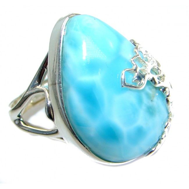 Bold Natural Larimar .925 Sterling Silver handcrafted Ring s. 6 1/4