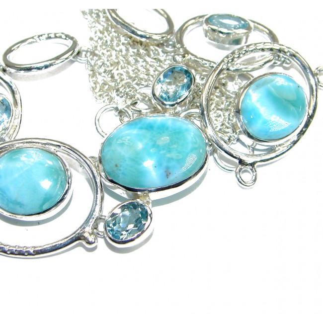Open Ocean genuine Larimar Swiss Blue Topaz .925 Sterling Silver handmade necklace