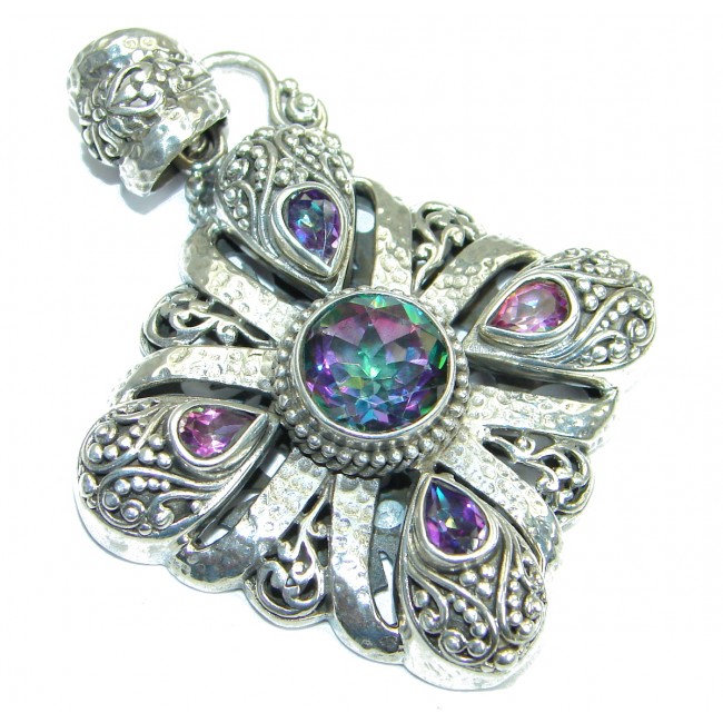 Vintage Design Pink Rainbow Magic Topaz .925 Sterling Silver handcrafted Pendant