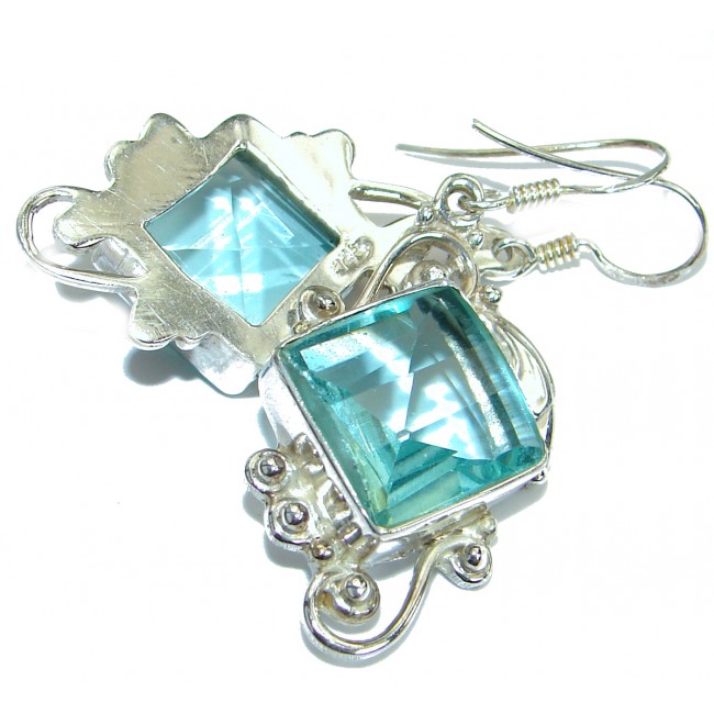 Perfect Aqua Blue Quartz .925 Sterling Silver handmade earrings