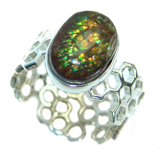 Pure Energy Genuine Canadian Ammolite .925 Sterling Silver handmade ring size 6 adjustable
