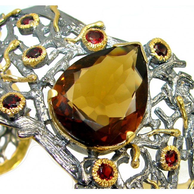 Enchanted Forest 35ct Smoky Topaz 14K Gold over .925 Sterling Silver Bracelet / Cuff
