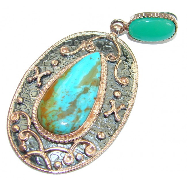 Vintage Style Genuine Turquoise 14K Gold over .925 Sterling Silver handcrafted Pendant