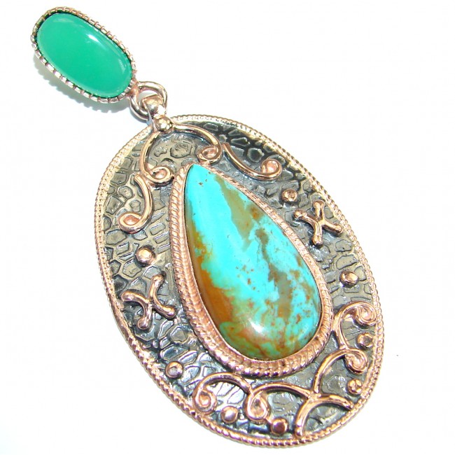 Vintage Style Genuine Turquoise 14K Gold over .925 Sterling Silver handcrafted Pendant