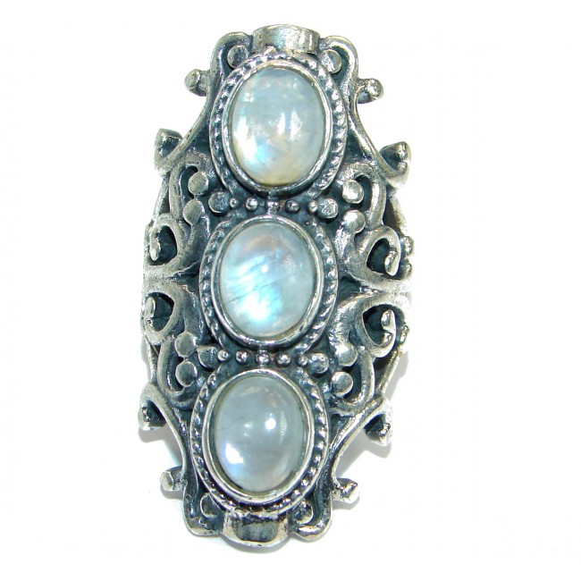 Fire Moonstone oxidized .925 Sterling Silver handcrafted ring size 7 1/4