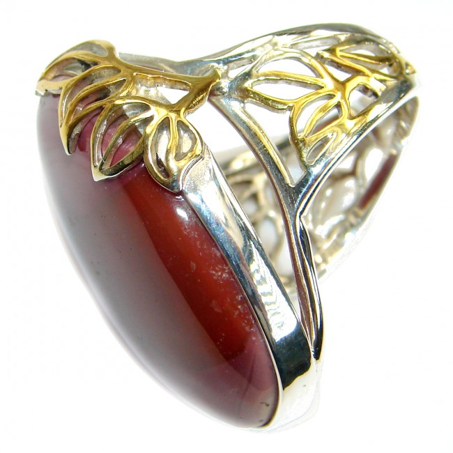 Huge Flawless Australian Mookaite two tones .925 Sterling Silver handcrafted Ring size 8 adjustable