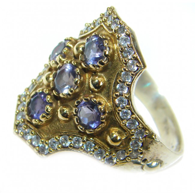 Natural Amethyst two tones .925 Sterling Silver Ring s. 9