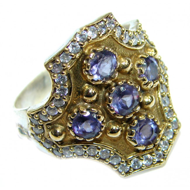 Natural Amethyst two tones .925 Sterling Silver Ring s. 9