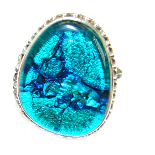 Dichroic Glass .925 Sterling Silver handmade ring size 11 3/4