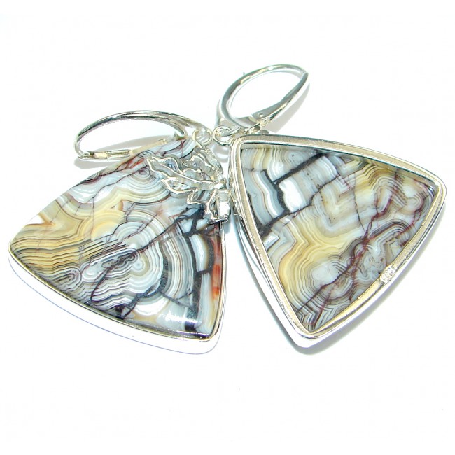 Large Crazy Lace Agate .925 Sterling Silver handcrafted earrings